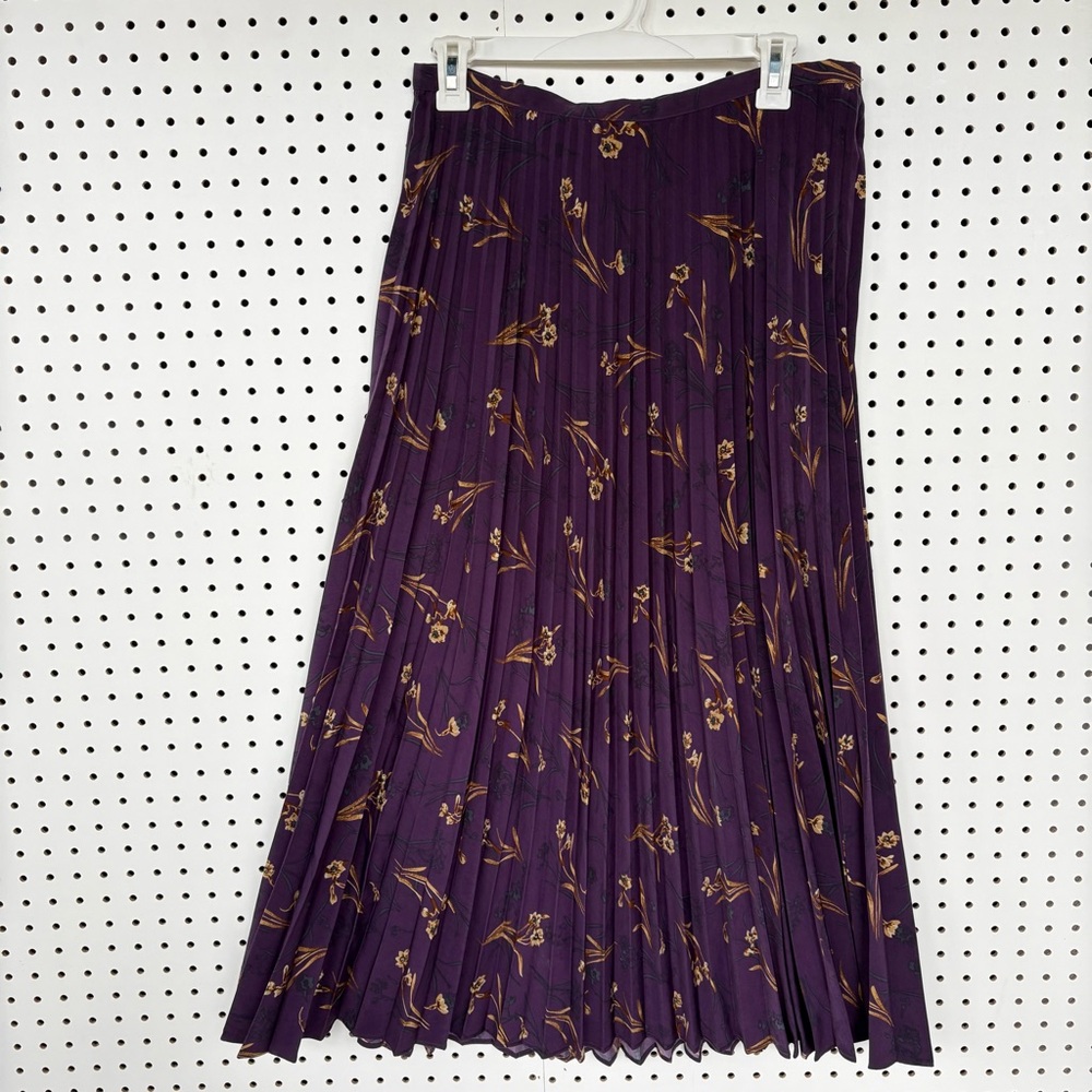 Sag Harbor Floral Permanently Pleated Purple Midi Maxi Skirt Size 14